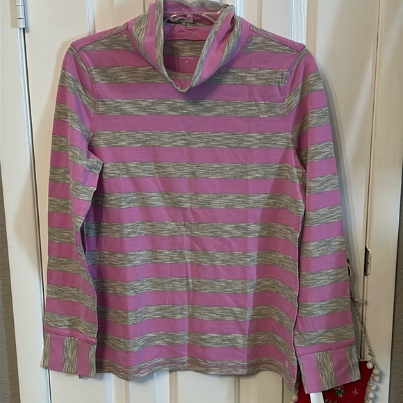 T by Talbots Women’s (S) Pink Gray Striped Cowl Neck Longsleeve Tee Top NWT - Picture 1 of 9